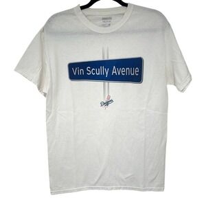 New‎ Balance Mens White Vin Scully Avenue Dodgers Cotton T-Shirt Size Medium